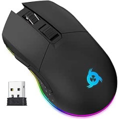 KLIM Blaze Rechargeable Wireless RGB Gaming Mouse - High Precision Sensor with Long Battery Life - Adjustable to up to 10000 DPI - Cable and Wireless Mouse Mode (Black)