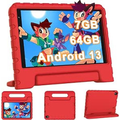 YESTEL bērnu planšetdators 8 collu planšetdators Android 13 ar 7 GB RAM 64 GB ROM paplašinājums 1 TB, WiFi 6 Bluetooth 5.0, displejs 1280 x 800, 3600 mAh akumulators, dubultā kamera, GPS, planšetdators ar bērniem necaurlaidīgu korpus