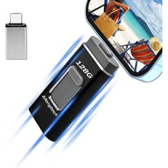 Mengtech 128 GB USB zibatmiņa tālrunim, USB 3.0 zibatmiņas disks, 4 in 1 Memory Stick, ārējās atmiņas paplašinājums operētājsistēmai Android iOS OTG C tips (melns)