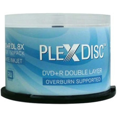 PlexDisc DVD+R DL 50 STK 8X 8,7 GB divslāņu tintes printera drukājams matēts balts