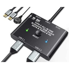 USB-C slēdzis, divvirzienu USB-C slēdzis 2 datoriem, MLEEDA USB Type-C KVM slēdzis 8K@60Hz 4K@120Hz, iekļauti 2 USB-C kabeļi