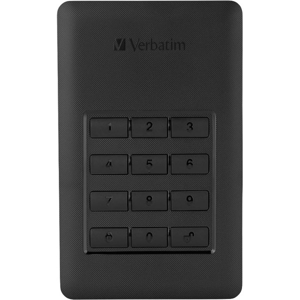 Verbatim Store 'n' Go Secure Portable I 1TB I Black I Ārējais cietais disks ar koda piekļuvi I USB 3.1 GEN 1 I Ārējais cietais disks I operētājsistēmai Windows un MacOSX I Portatīvais cietais disks I USB cietais disks