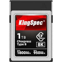 KingSpec CFExpress Type B atmiņas karte – 128GB/256GB/512GB/1TB, XQD atmiņas kartes, CFexpress Type b, 8K Raw priekš DSLR, saderīga ar Canon/Nikon/Panasonic kamerām, Pro fotogrāfiem (1TB)