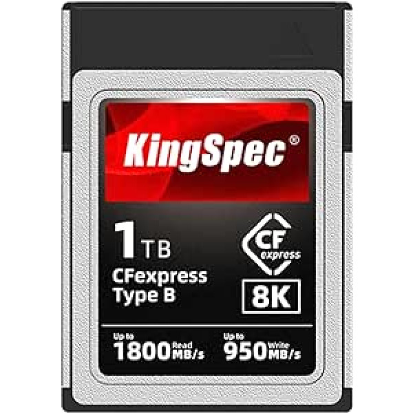 KingSpec CFExpress Type B atmiņas karte – 128GB/256GB/512GB/1TB, XQD atmiņas kartes, CFexpress Type b, 8K Raw priekš DSLR, saderīga ar Canon/Nikon/Panasonic kamerām, Pro fotogrāfiem (1TB)