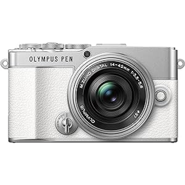 Olympus Pen E-P7 kameras komplekts, 20MP sensors, noliecams HD LCD ekrāns, 4K video, Wi-Fi, krāsu un vienkrāsains profila vadība, balts, iekļauts M.Zuiko Digital ED 14-42mm EZ Silver