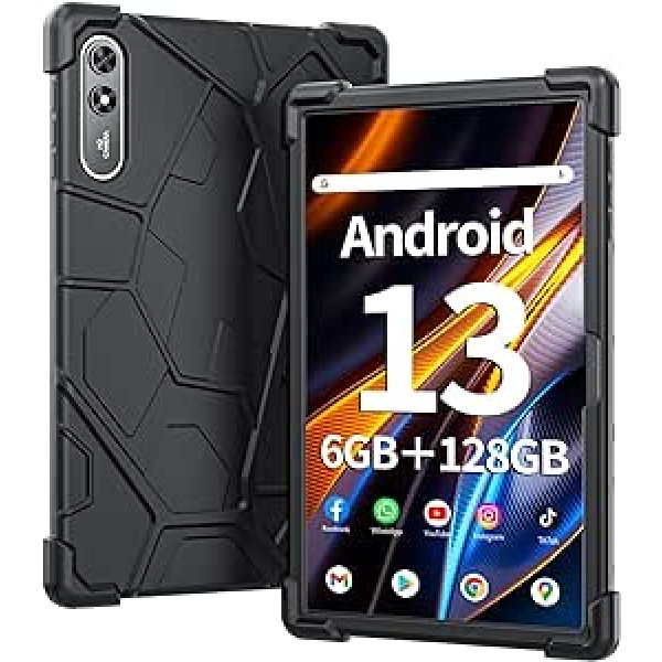 SGIN planšetdators 10.51 Zoll Android 13 planšetdators 6 GB RAM 128 GB krātuve, 1200 * 1920 FHD IPS displejs, astoņkodolu procesors, dubultā kamera (5MP+13MP), WiFi, Bluetooth, GPS, C tips, GPS, 6200 mAh akumulators (Black)