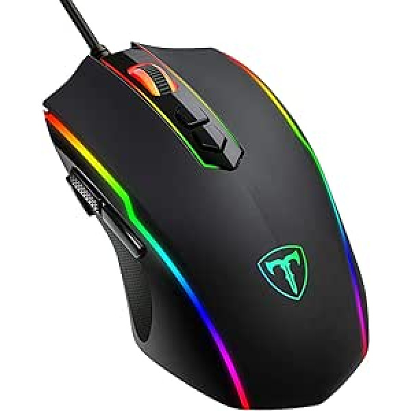 Vollion RGB spēļu pele ar 8 programmējamām pogām 7200 DPI / RGB apgaismojums / regulējami spēļu profili USB vadu ar ergonomisku dizainu MMO, MOBA vai FPS spēlēm PC/Mac datoriem