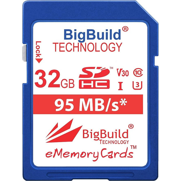 BigBuild Technology UHS-I U3 95 MB/s Memory Card for Canon IXUS Series Including 160/162/165/170/175/177/180/185/190/285 HS and Other Cameras, 32 GB