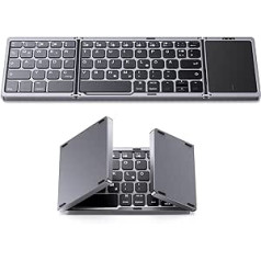 OMOTON Foldable Bluetooth Keyboard with Touchpad, Wireless Folding Keyboard, Multi-Device and Rechargeable, Portable Keyboard for iPad, Smartphone, Android, Tablet, PC and Windows Laptop, QWERTZ