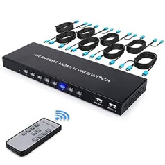 HDMI KVM Switch 8 Port 4K @ 30Hz, HDMI Switch KVM ar IR tālvadības pulti un 8 KVM kabeļiem, atbalsta USB 2.0 ierīces tastatūras peles cietos diskus un printerus