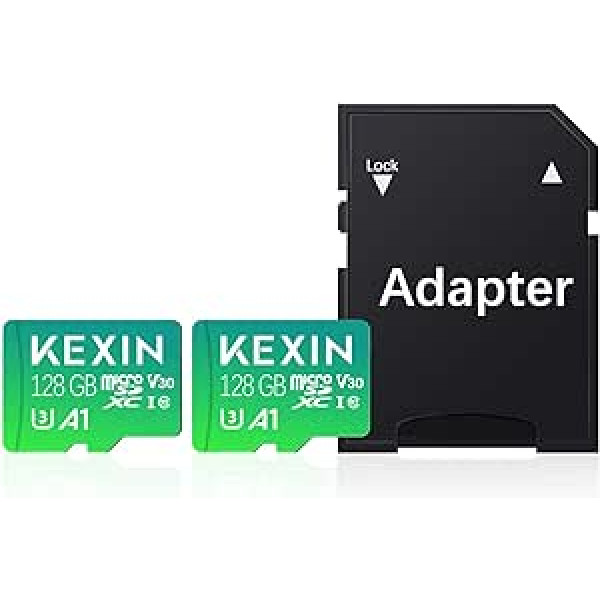 KEXIN 128GB Micro SD Card Pack of 2 MicroSDXC Memory Card + SD Adapter for Action Camera GoPro Drone and Tablet, Read Speed up to 95MB/s, 4K UHD Video Recording TF Card, C10, U3, A1, V30