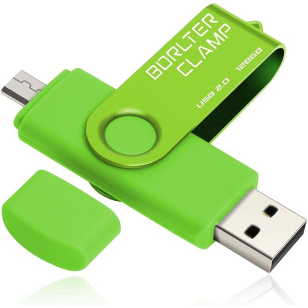 BorlterClamp 128 GB OTG Memory Stick Dual USB Flash Drive, Thumb Drive with Micro USB Drive Port for Android Smartphone Tablet & Computer (Green)