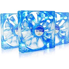 AABCOOLING īpaši kluss ventilators 14 zilas gaismas diodes — kluss un efektīvs 140 mm datora ventilators ar 4 pretvibrācijas spilventiņiem un zilu LED — CPU dzesētājs, datora ventilators, dzesēšana, gaiss 8,6 dB(A) 80 m3/h — 3 vērtīb