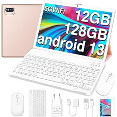 JUSYEA planšetdators 10 collu 12 GB RAM + 128 GB ROM (1 TB TF) Android 13 kodoli 2,0 GHz WiFi 5G + 2,4 G BT 5.0 GPS Google GMS akumulators 8000 mAh 8+5 MP metāla korpuss ar korpusu, tastatūru un