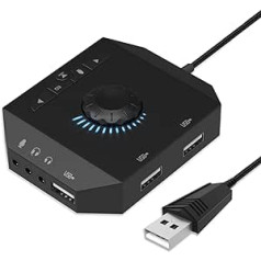 USB Sound Card, USB Stereo Sound Card External with USB Hub / 3.5 mm Headphone Jack / Volume Control / Equalizer for PC, Laptops, Tablets