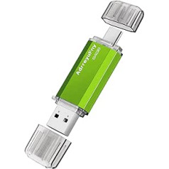 64 GB USB C Memory Stick, 2 in 1 OTG Dual USB C zibatmiņas disks 64 GB USB 2.0 pildspalvveida diska zibatmiņas disks ar LED USB atslēgu Android viedtālruņiem, planšetdatoriem, klēpjdatoriem utt. Ārējie krātuves dati (zaļi)