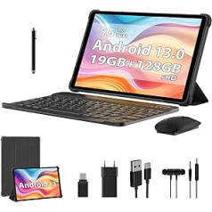 LNMBBS Android 13 planšetdators 10 collas, 19 GB RAM + 128 GB ROM (1 TB TF), astoņkodolu 2,0 GHz planšetdators, FHD planšetdators ar 5G WiFi, BT5.0, 8 MP+13 MP, 8000 mAh, Google planšetdators ar tastatūru un peli