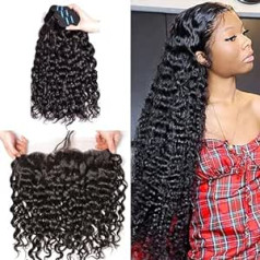 ‎Mel Y Trenzas 50 cm 55 cm 60 / 3 x 100 g 3 gab. Pieaudzēšana Dabiski Brazīlijas īstie mati 100% Remy Virgin Hair, Curly Water Wave Curl Extension Sievietēm, Krāsa Nr. 1 + 1 Aizdare L 13 x 4 x 18 collas