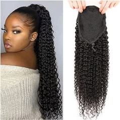 12-26 Inch Long Curly Hair Comb with Drawstring Ponytail Brazilian Real Hair Ponytail Wig Bun for Women's Daily Use (Color : Noir, Size : 12Inch 100g)