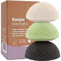 Brou Губка Vove Premium Konjac, упаковка из 3 шт., органическая, 100% натуральная, экологически чистая, не содержит пластика, биоразлагаемая, для очищения лица