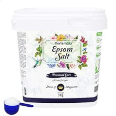 Nortembio Epsom Salt 3 kg Concentrated Source of Natural Magnesium. 100% Pure Bath Salt, No Additives. Muscle Relaxation and Good Sleep. Includes E-Book.