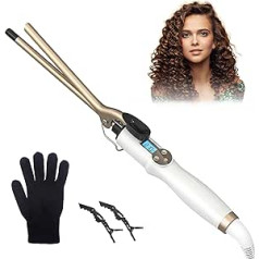 Aimervo 9 mm Mini Thin Curling Iron with Clamp, AIMERVO Afro Hair Curler LCD 11 Temperature Levels 110-210°C for All Hair Types Short/Long/Thick/Thin Hair, Curler with Glove for Small Curls, Ceramic