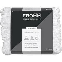 Fromm Softees mikrošķiedras salona matu dvieļi frizieriem, frizieriem, spa, sporta zāle baltā krāsā, 16 x 29 collas, 10 Count Perfect matu kopšanas dvielis cirtainu, garu, viļņainu matu žāvēšanai