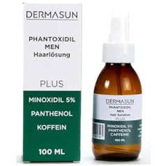 Dermasun PANTHOXIDIL 5% Solution Plus Men 100 ml - Matu kopšana ar kofeīnu un pantenolu - uzlabota formula matu augšanai un matu augšanai - ūdens formulas matu laka