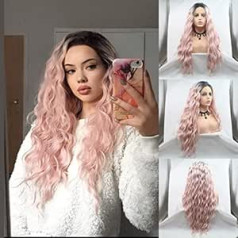 Rainahair Ombre Pink Water Wave sintētiska matu parūka sievietēm karstumizturīga Cosplay parūka ballītei, 26 collas (Ombre Pink)