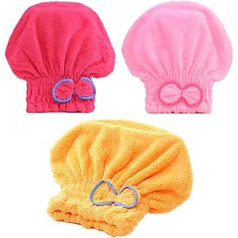 Jieou Mikrošķiedras matu žāvēšanas vāciņš matu žāvēšanas dvielis 3 pack. Super Absorbent Quick Dry Hair Turban for Girls Women Dry Curly Pink Yellow)