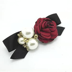 Meilliwish Pearl Flower Black Ribbon matu sprādze (C16) (vīna sarkana)