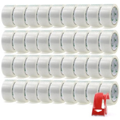 BOMEI PACK 36 Rolls of Transparent Packing Tape with 1 Plastic Dispenser 48 mm x 66 m