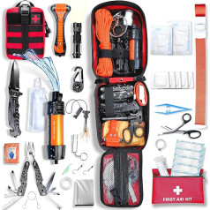 Baytiz Survival Kit and First Aid Set, with Water Filter Straw and Outdoor Equipment, Military Backpacks, Accessories for Camping, Hiking, Cycling, Car Gadget for Men and Children