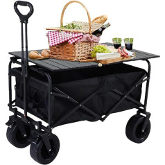 AHWOiHS Handcart Foldable Hand Trolley with Camping Table, Beach Trolley with Removable Fabric, Folding Handcart, Garden Trolley, Transport Trolley for All Terrain Folding Trolley 150 kg Load Capacity