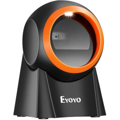 Eyoyo 1D 2D QR darbvirsmas svītrkoda skeneris ar lielu skenēšanas logu, brīvroku svītrkoda lasītājs ar QR ekrāna skenēšanas platformu noliktavai, personālajam datoram