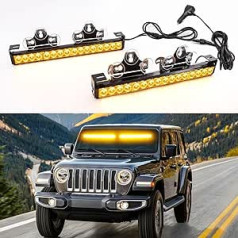 2 x 16.8 inch flashing LED warning light, strobe light bar, 32 LEDs, 21 flashing patterns, safety warning lights for interior (amber)