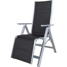 Ambientehome 50203 Adjustable Aluminium Folding Chair with Foot Rest Deluxe Version Garden Lounger Camping Lounger Grey / Black