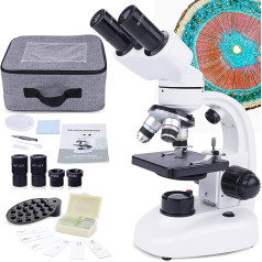 40X-1000X binokulārais mikroskops pieaugušajiem bērniem, salikts binokulārais mikroskops ar priekšmetstikliņu, tālruņa adapteri un barošanas kontaktdakšu, mikroskops izmantošanai mājskolā izglītojošai/hobijas vajadzībām
