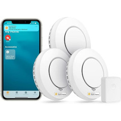 Meross WLAN Smoke Detector / Fire Alarm Pack of 3 with Hub Works with Apple HomeKit Bedroom Suitable Fire Alarm with Mute Switch and Self-Test Function Tested According to DIN EN 14604