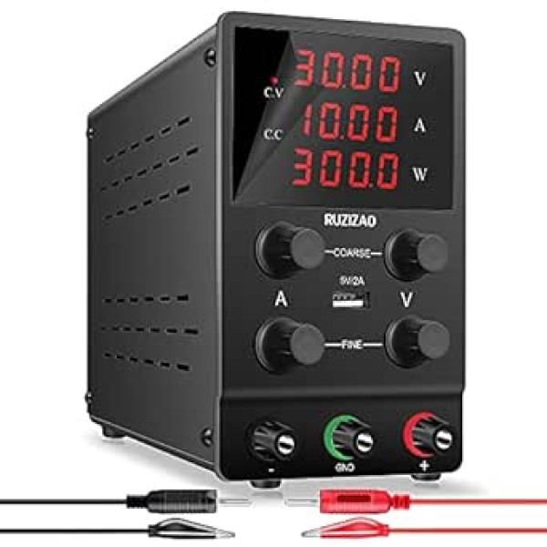 RUZIZAO Laboratory Power Supply 30 V 10 A Adjustable: Laboratory Power Supply Variable Switching Power Supply Regulated High Precision 4-Digit LCD Display 5V/2A USB Connection Laboratory DC Power