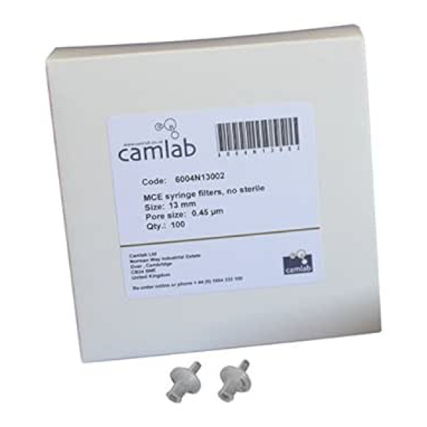 Camlab 1181416 šļirces filtrs, jaukta celuloze, 13 mm, 0,45 μm (100 iepakojumā)