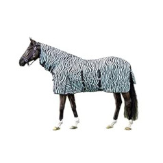 HKM Zebra Aqua Fly Blanket with Neck Piece, Aqua/Black, 125 Size