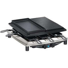 Steba Premium Raclette RC 4 Plus Deluxe Chrom | Ražots Vācijā | Antihaft-Druckguss-Grillplatte | Natursteingrillplatte, schneid- und Kratzfest | Inkl. wendbarer Guss-Pfanne mit glatter Fläche