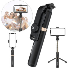 Selfie Stick teleskopiskais foto statīvs + Bluetooth tālvadības pults melna