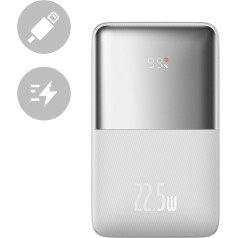 Powerbank Bipow Pro 20000mAh 22,5 W ar USB-C kabeli 0,3 m balts