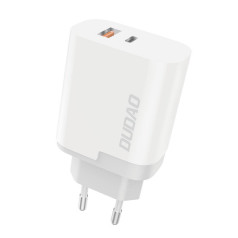 Dudao USB / USB-C PD QC 3.0 3A 22.5W balts lādētājs