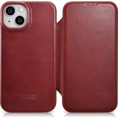 Icarer iPhone 14 Plus magnētiskais atlokamais futrālis MagSafe CE Oil Wax Premium Leather Burgundy