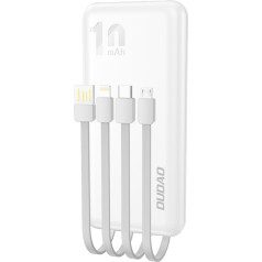 Dudao Powerbank K6Pro 10000mAh universāls ar USB-C microUSB Lightning kabeli, balts