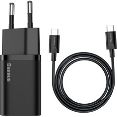 Super Si QC PD 25W 3A ātrais lādētājs + USB-C kabelis 1m melns