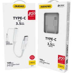 Dudao Audio adapteris austiņām ar USB-C līdz 3,5 mm mini ligzdu, balts